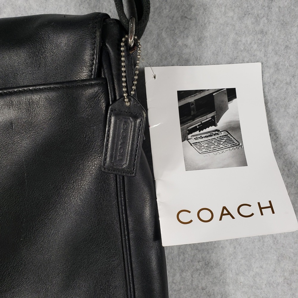 NWT Coach Black Leather Messenger Crossbody Bag Adjustable Strap Buckle Unisex - Picture 3 of 16